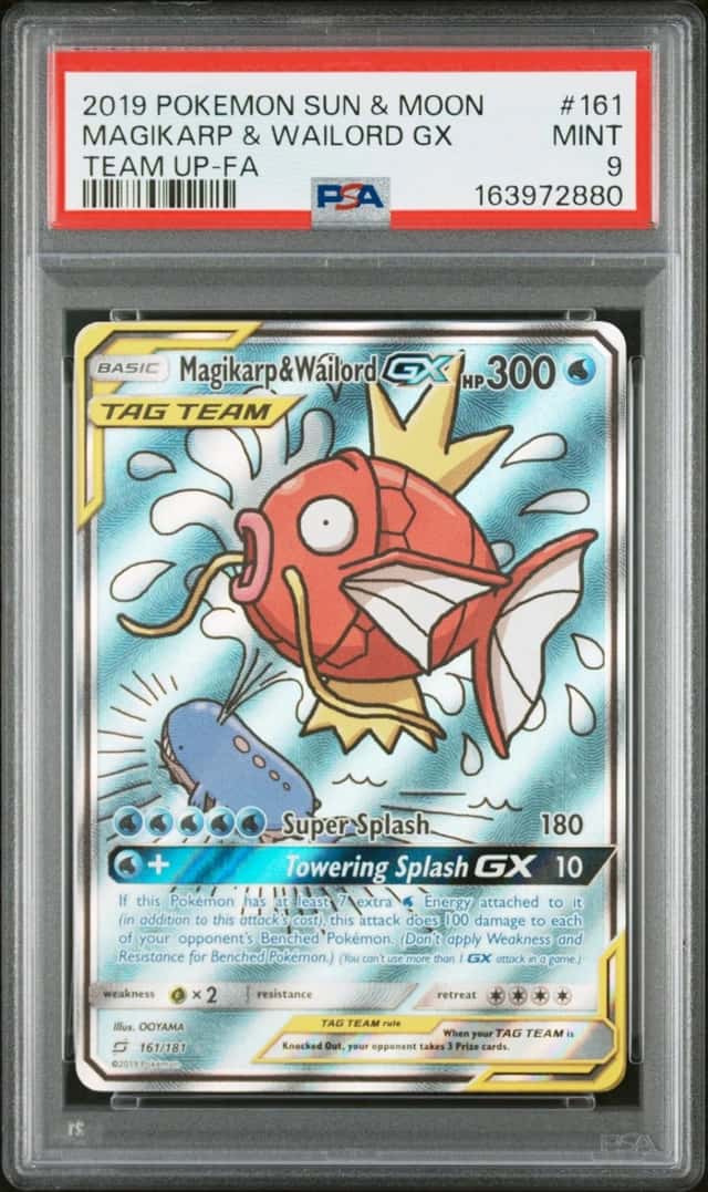 2019 POKEMON SUN & MOON TEAM UP #161 FULL ART/MAGIKARP & WAILORD GX PSA 9