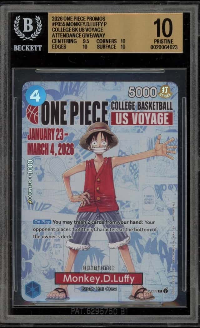 One Piece Monkey D. Luffy College Basketball Us Voyage Promo P-055 BGS 10