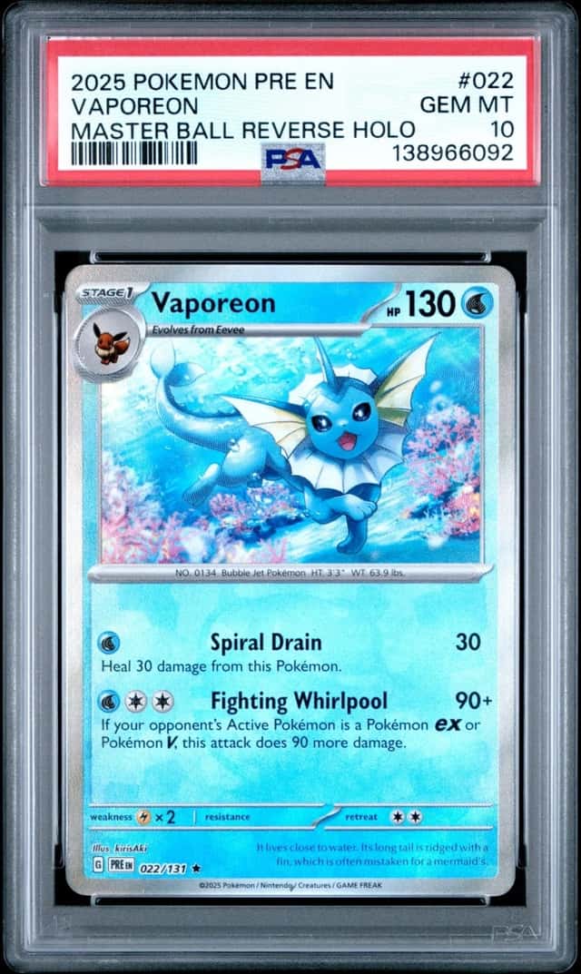 Pokemon Vaporeon Prismatic Evolutions 022/131 Master Ball Reverse Holo PSA 10