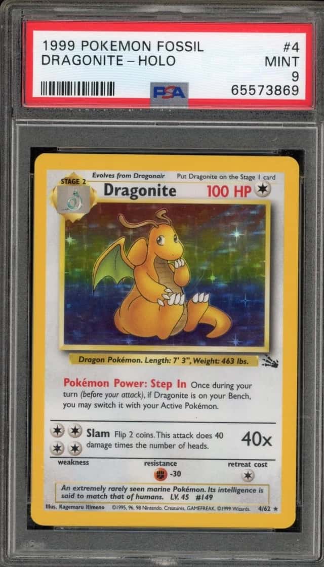 Pokemon Dragonite Holo Fossil Unlimited  4/62 PSA 9