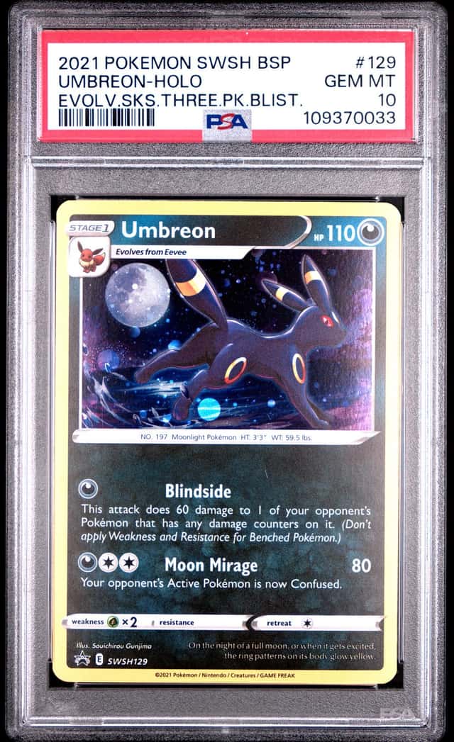 Pokemon Umbreon Holo Swsh Promo 129/203 Evolving Skies Three Pk. Blisters PSA 10