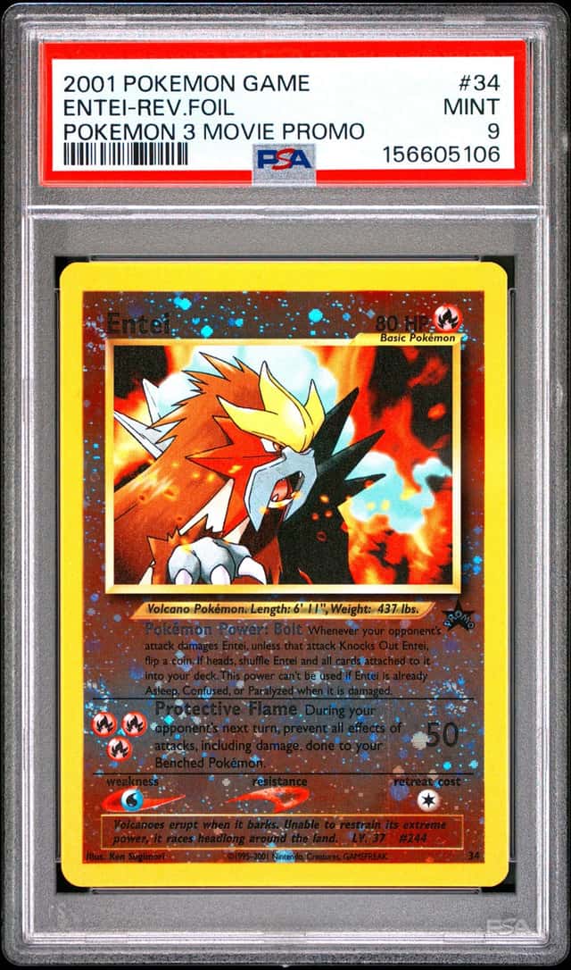 2001 POKEMON GAME MOVIE POKEMON 3 MOVIE PROMO #34 ENTEI-REVERSE FOIL PSA 9