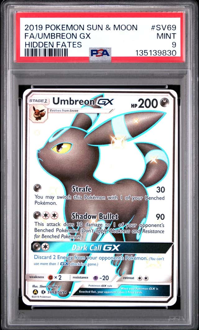 UMBREON GX 2019 POKEMON HIDDEN FATES SV69/SV94 ULTRA RARE FULL ART PSA 9 Q2419