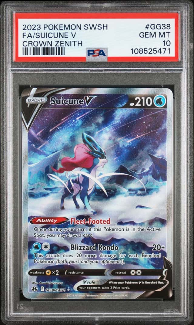 PSA 10 Pokémon TCG Suicune V Crown Zenith Galarian Gallery GG38/GG70 Holo 2023
