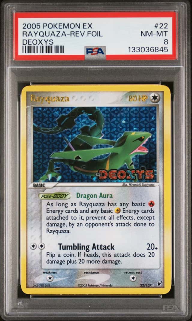 POKEMON RAYQUAZA 2005 EX DEOXYS #22 REV.FOIL PSA 8 *STAMPED*
