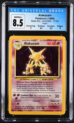 Pokémon BASE SET - UNLIMITED - HOLO #1/102 ALAKAZAM CGC 8.5 With Sub grades