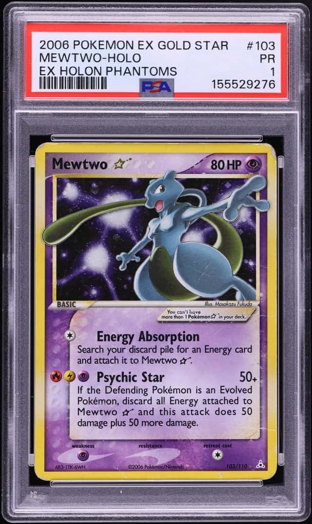 2006 Pokemon EX Holon Phantoms Holo Mewtwo Gold Star #103 PSA 1 PR