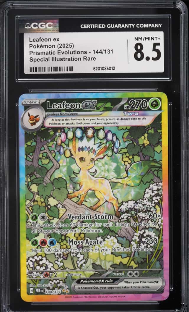 2025 Pokemon Scarlet & Violet Prismatic Evolutions SIR Leafeon EX #144 CGC 8.5 NM-MT+