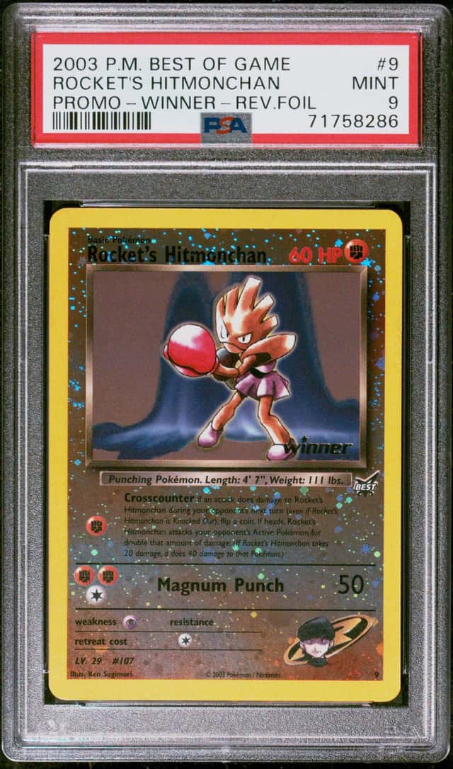 2003 Pokemon Best Of Game Promo Winner Reverse Holo Rocket's Hitmonchan #9 PSA 9 MINT