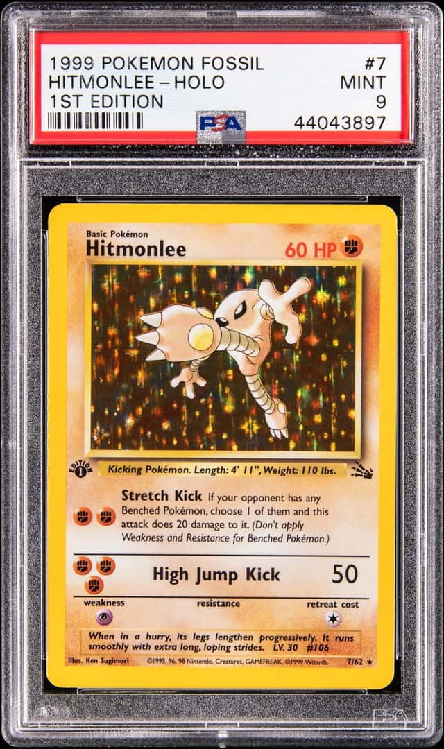 1999 Pokemon Fossil 1st Edition Holo #7 Hitmonlee - PSA MINT 9