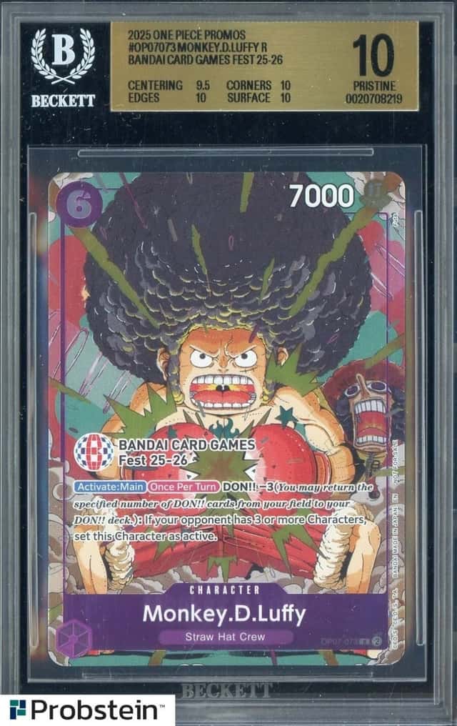 2025 One Piece EN OP07-073 Monkey D Luffy Bandai Card Games Fest BGS 10 PRISTINE