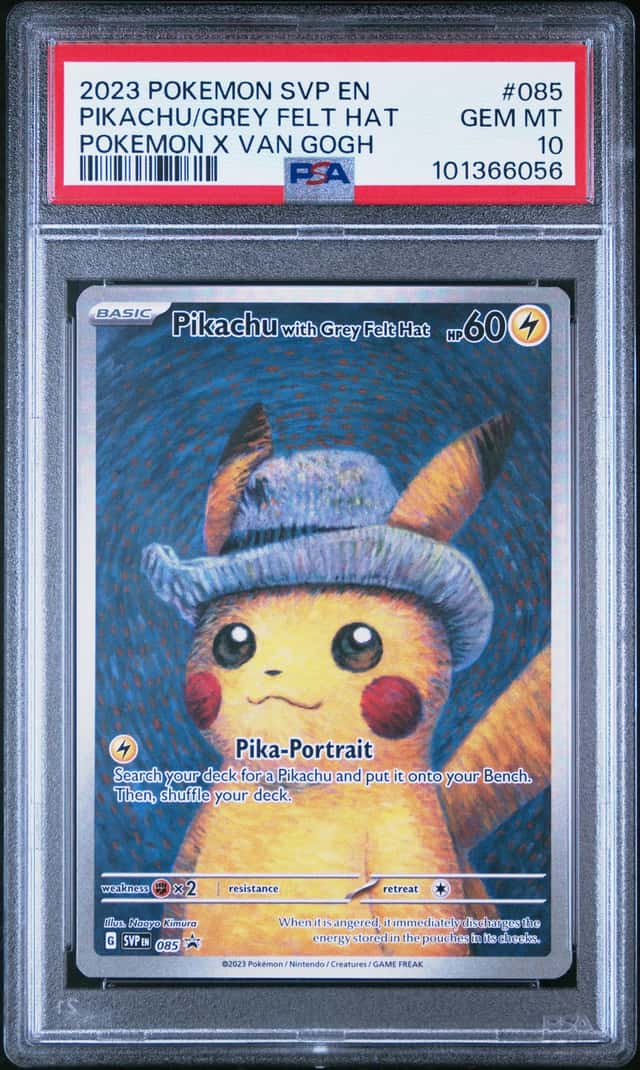 PTCG 宝可梦 PSA 10 戴着灰色毡帽的皮卡丘 2023 085 PROMO SVP 朱紫 黑色之星 梵高联名 英文