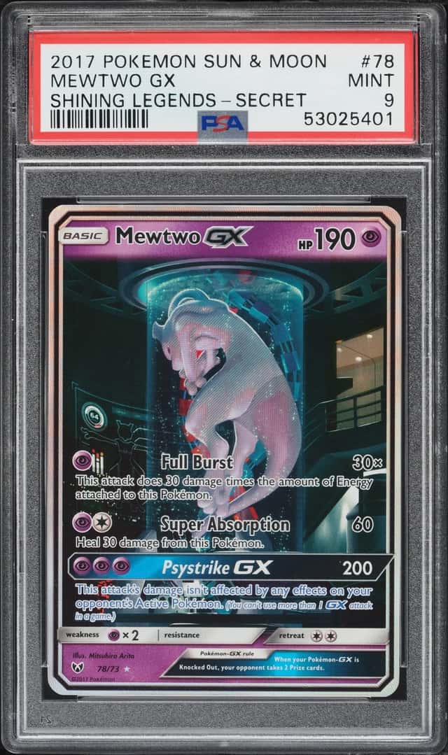 2017 Pokemon Sun & Moon Shining Legends Full Art Mewtwo GX #78 PSA 9 MINT