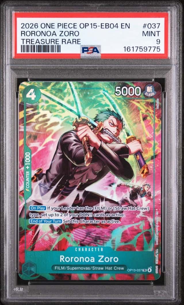 2026 ONE PIECE OP15-EB04-ADVENTURE ON KAMI'S ISLAND #037 RORONOA ZORO PSA 9