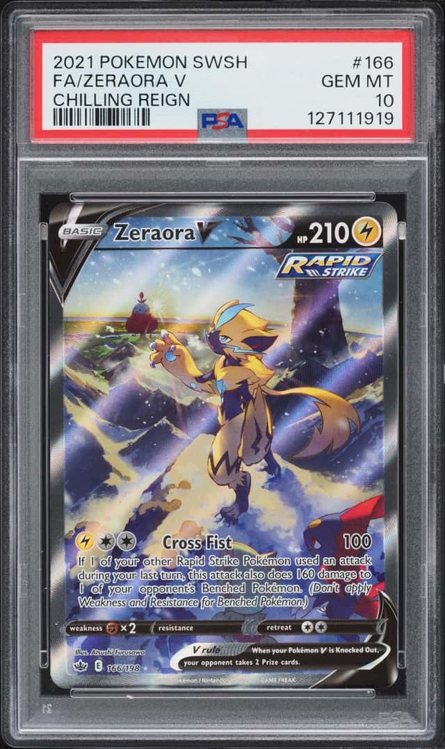 2021 Pokemon Sword & Shield Chilling Reign Alt Art Zeraora V #166 PSA 10 GEM MINT