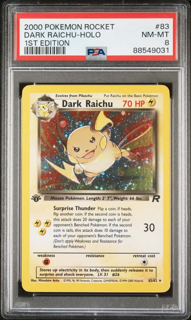 2000 Pokemon Team Rocket 1st Edition Holo Dark Raichu #83 PSA 8 NM-MT