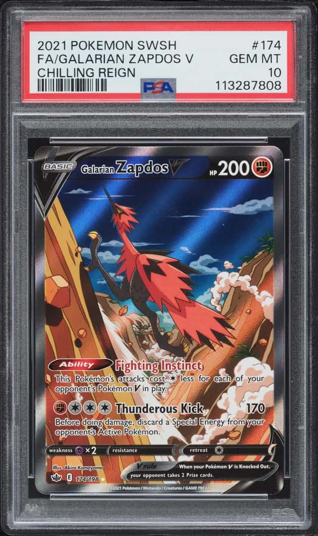 2021 Pokemon Sword & Shield Chilling Reign Alt Art Galarian Zapdos V #174 PSA 10 GEM MINT