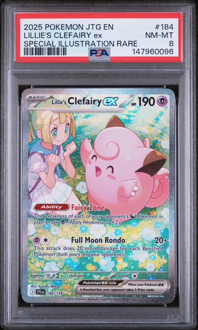 2025 POKEMON JTG #184/159 LILLIE'S CLEFAIRY EX SPECIAL ILLUSTRATION RARE PSA 8