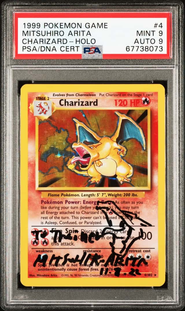 1999 POKEMON BASE SET CHARIZARD PSA9 + Arita Sketch/Signature Auto 9 POP1 HIGHER