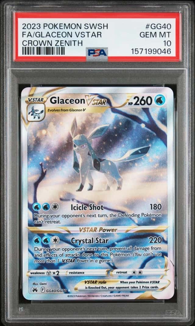 2023 POKEMON SWORD & SHIELD CROWN ZENITH #GG40 FULL ART/GLACEON VSTAR PSA 10