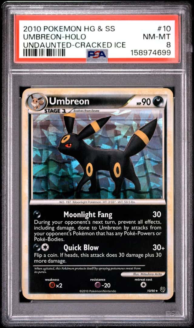 2010 Pokemon HG & SS Undaunted #10 Umbreon Holo Cracked Ice PSA 8