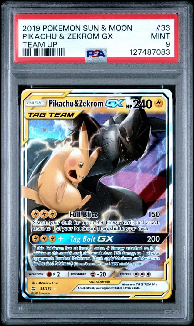 2019 Pokemon Sun & Moon Pikachu & Zekrom GX #33 Tag Team Team Up PSA 9