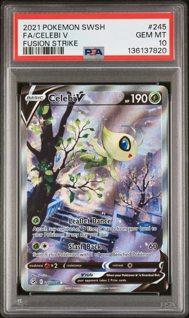 Pokemon TCG Celebi V #245 SWSH Fusion Strike Full Art Holo PSA 10