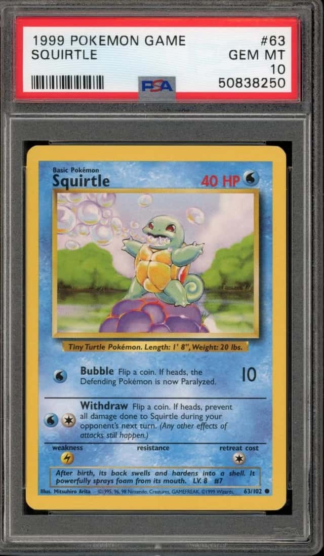 Pokemon Squirtle Base Set Unlimited 63/102 PSA 10 Gem Mint