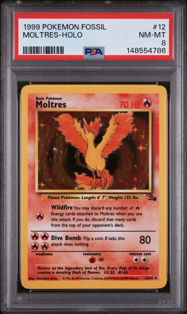 Moltres 12/62 Fossil Holo Rare 1999 Pokémon TCG English PSA 8