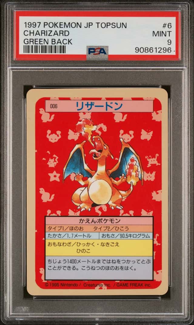 Pokemon PSA 9 Charizard 1997 #006 Topsun Blue Back Japanese Error Label