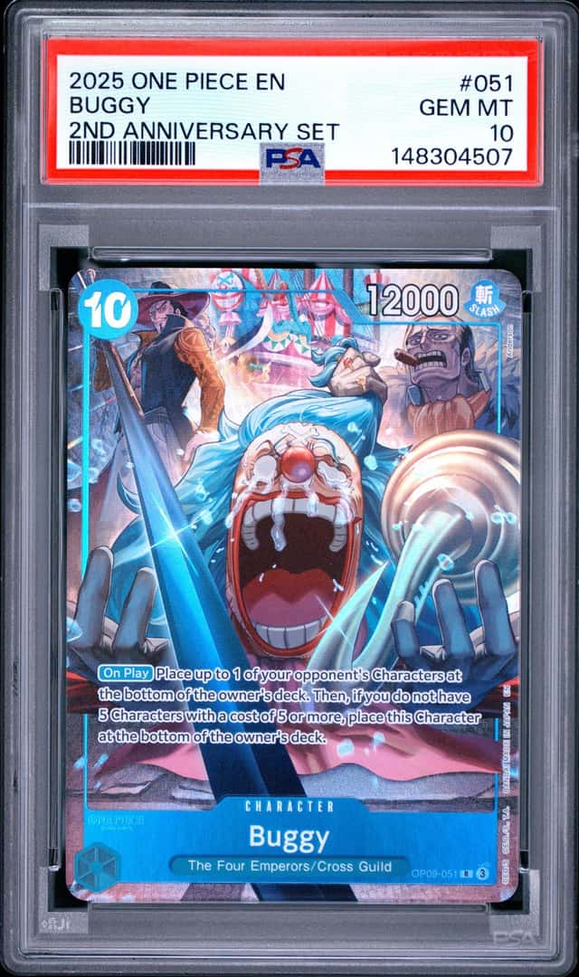 Buggy 2025 One Piece CCG 2nd Anniversary Set 051 Foil PSA 10 English