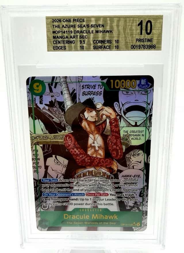 2026 ONE PIECE THE AZURE SEAS SEVEN, MANGA ART SEC DRACULE MIHAWK BGS 10