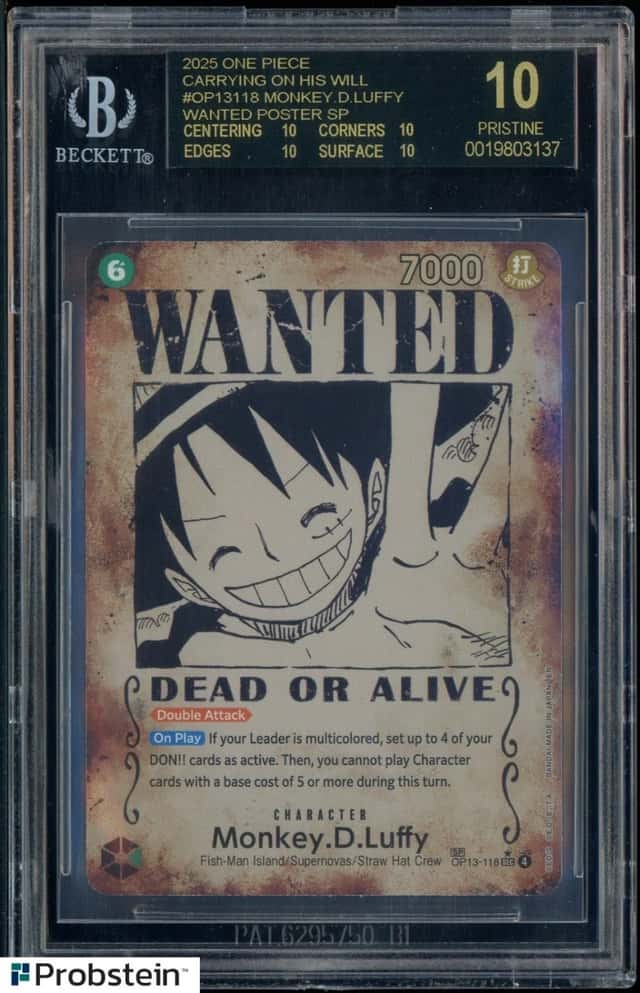 2024 One Piece EN OP05-119 Monkey D Luffy Wanted Poster SP BGS 10 BLACK LABEL