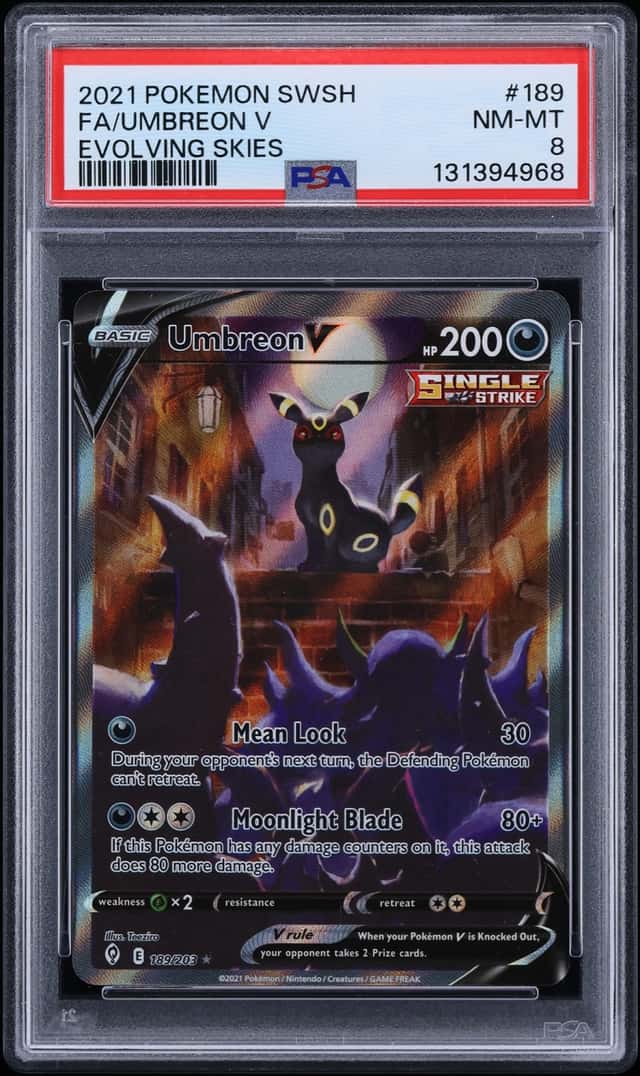 2021 Pokemon Sword & Shield Evolving Skies Alt Art Umbreon V #189 PSA 8 NM-MT