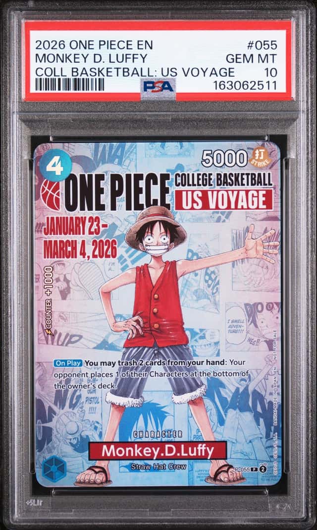 2026 ONE PIECE COLLEGE BASKETBALL: US VOYAGE #055 MONKEY D. LUFFY PSA 10