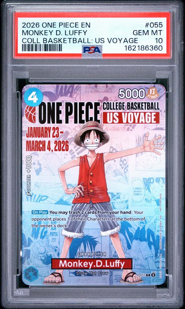 2026 ONE PIECE COLLEGE BASKETBALL: US VOYAGE PROMOS #055 MONKEY D. LUFFY PSA 10