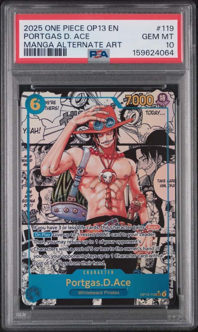 2025 ONE PIECE OP13-CARRYING ON HIS WILL MANGA ALT ART PORTGAS D. ACE PSA 10