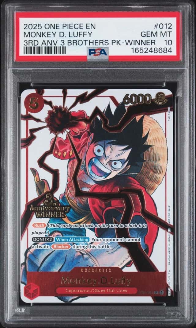 2025 ONE PIECE 3RD ANNIVERSARY TOURNAMENT 3 BROTHERS PACK MONKEY D. LUFFY PSA 10