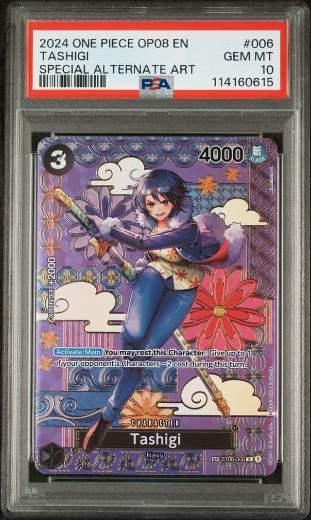 2024 ONE PIECE OP08-TWO LEGENDS SPECIAL ALTERNATE ART #006 TASHIGI PSA GM 10