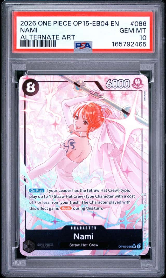 2026 ONE PIECE OP15-EB04-ADVENTURE ON KAMI'S ISLAND ALTERNATE ART NAMI PSA 10
