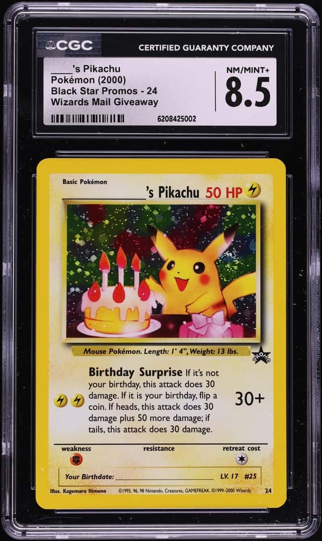 2000 Pokemon Black Star Promo Wizards Mail Giveaway Holo Birthday Pikachu #24 CGC 8.5 NM-MT+