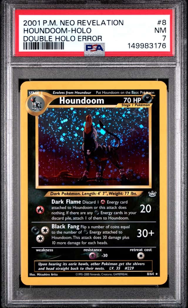 2001 Pokemon Neo Revelation Double Holo Error Houndoom #8 PSA 7 NRMT