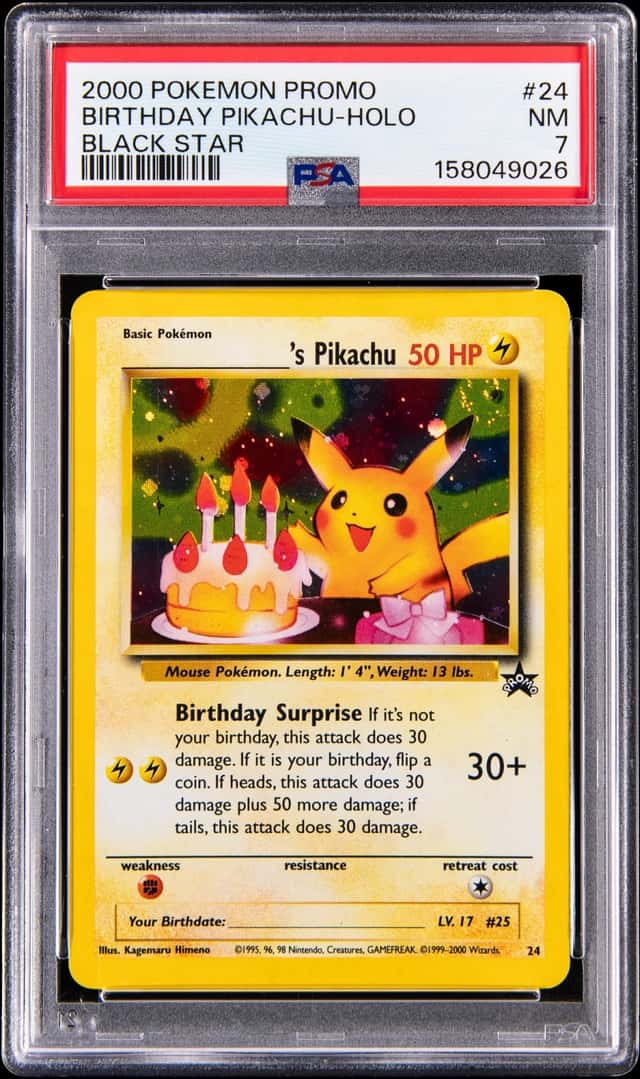 2000 Pokemon Promo Black Star Holo #24 Birthday Pikachu - PSA NM 7