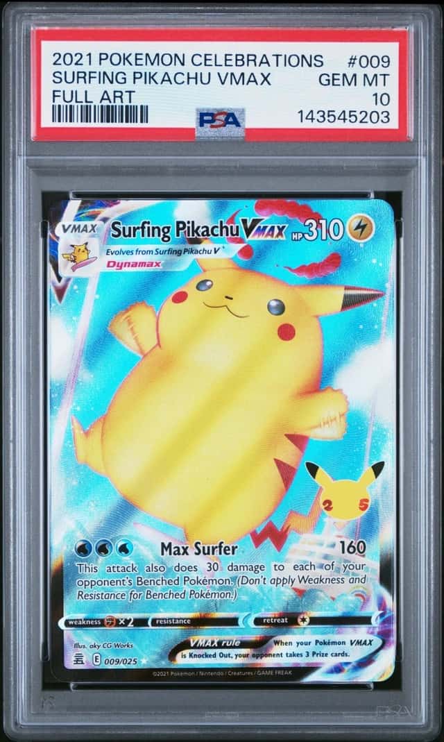 2021 POKEMON CELEBRATIONS #009 FULL ART/SURFING PIKACHU VMAX PSA 10