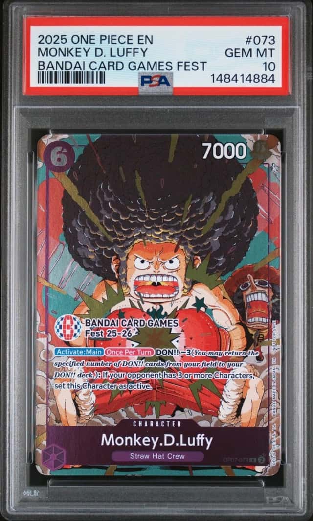 ONE PIECE MONKEY D. LUFFY 2025 PROMOS #073 BANDAI CARD GAMES FEST PSA 10
