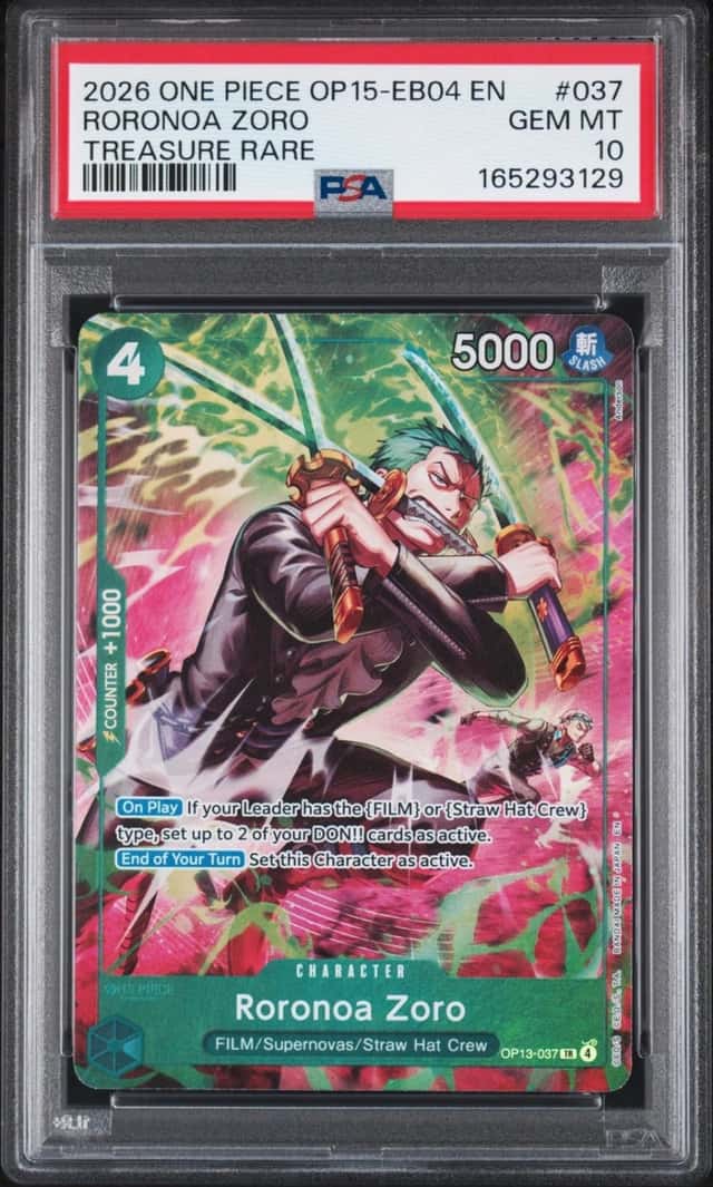 2026 ONE PIECE OP15-EB04-ADVENTURE ON KAMI'S ISLAND #037 RORONOA ZORO PSA 10