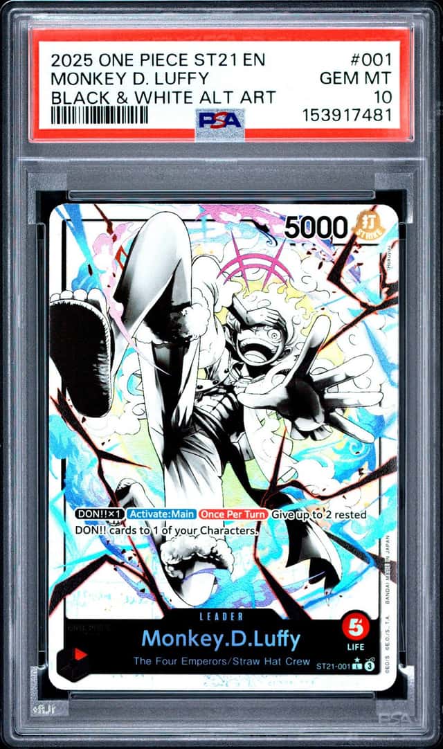 2025 ONE PIECE STARTER DECK ST21-EX GEAR 5 B&W AA #001 MONKEY D. LUFFY PSA 10