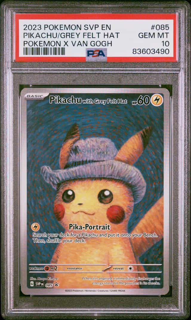 PTCG 宝可梦 PSA 10 戴着灰色毡帽的皮卡丘 2023 085 PROMO SVP 朱紫 黑色之星 梵高联名 英文
