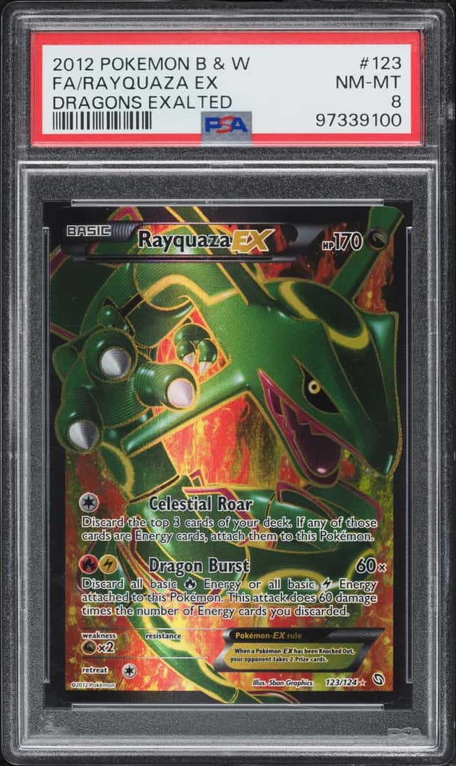 2012 Pokemon Black & White Dragons Exalted Full Art Rayquaza EX #123 PSA 8 NM-MT