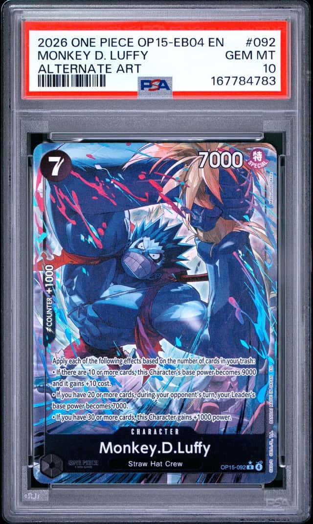 2026 ONE PIECE OP15-EB04-ADVENTURE ON KAMI'S ISLAND #092 MONKEY D. LUFFY PSA 10